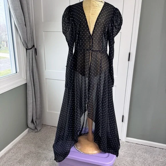 Y2K EXPRESS Kimono Dress S/M Sheer Polka Dot Parisian French Effortless 12/2009 - Picture 3 of 14